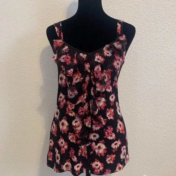 White House Black Market Hot Pink Floral Ruffle Front Tank Top Women's Size XS - Picture 1 of 11